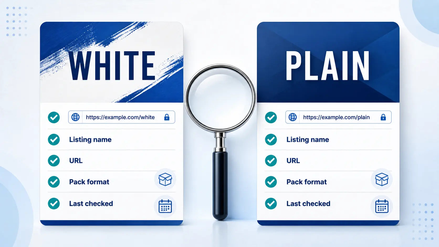 How to compare similar listings: verify the name, individual URL, pack format and date checked